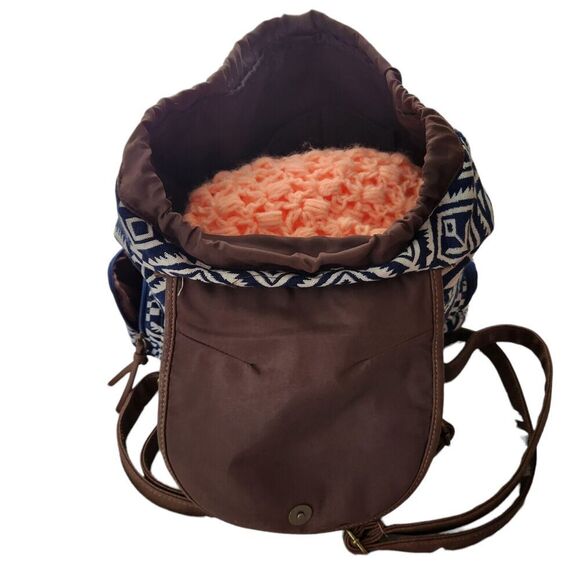 Joe Boxer Backpack Jute Fabric w/Vegan Strap Blue/White Brown - Picture 10 of 11